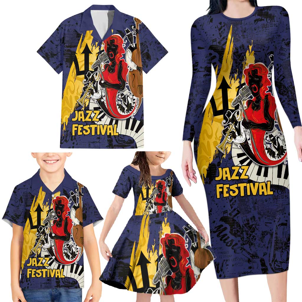 Barbados Jazz Festival - Abstract Jazz Art Family Matching Long Sleeve Bodycon Dress and Hawaiian Shirt - Wonder Print Shop