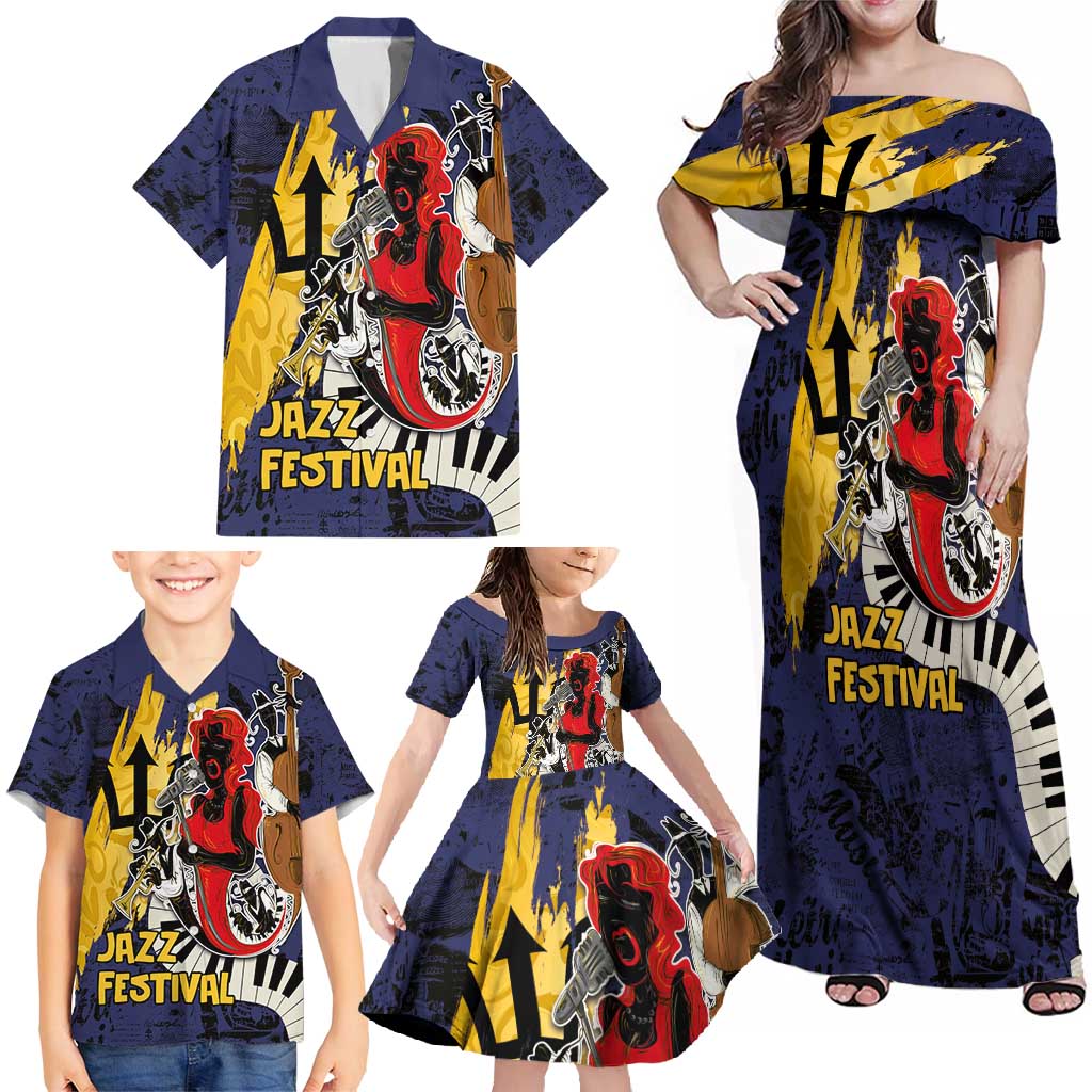 Barbados Jazz Festival - Abstract Jazz Art Family Matching Off Shoulder Maxi Dress and Hawaiian Shirt - Wonder Print Shop