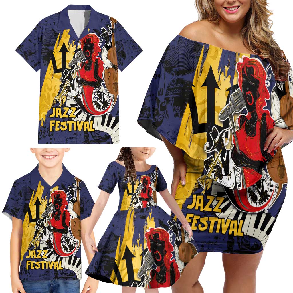 Barbados Jazz Festival - Abstract Jazz Art Family Matching Off Shoulder Short Dress and Hawaiian Shirt - Wonder Print Shop