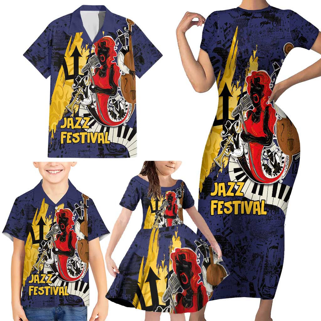 Barbados Jazz Festival - Abstract Jazz Art Family Matching Short Sleeve Bodycon Dress and Hawaiian Shirt - Wonder Print Shop