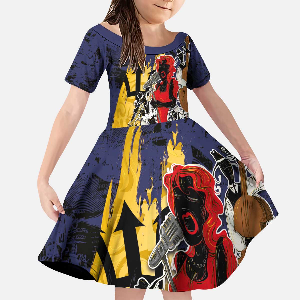 Barbados Jazz Festival - Abstract Jazz Art Kid Short Sleeve Dress - Wonder Print Shop