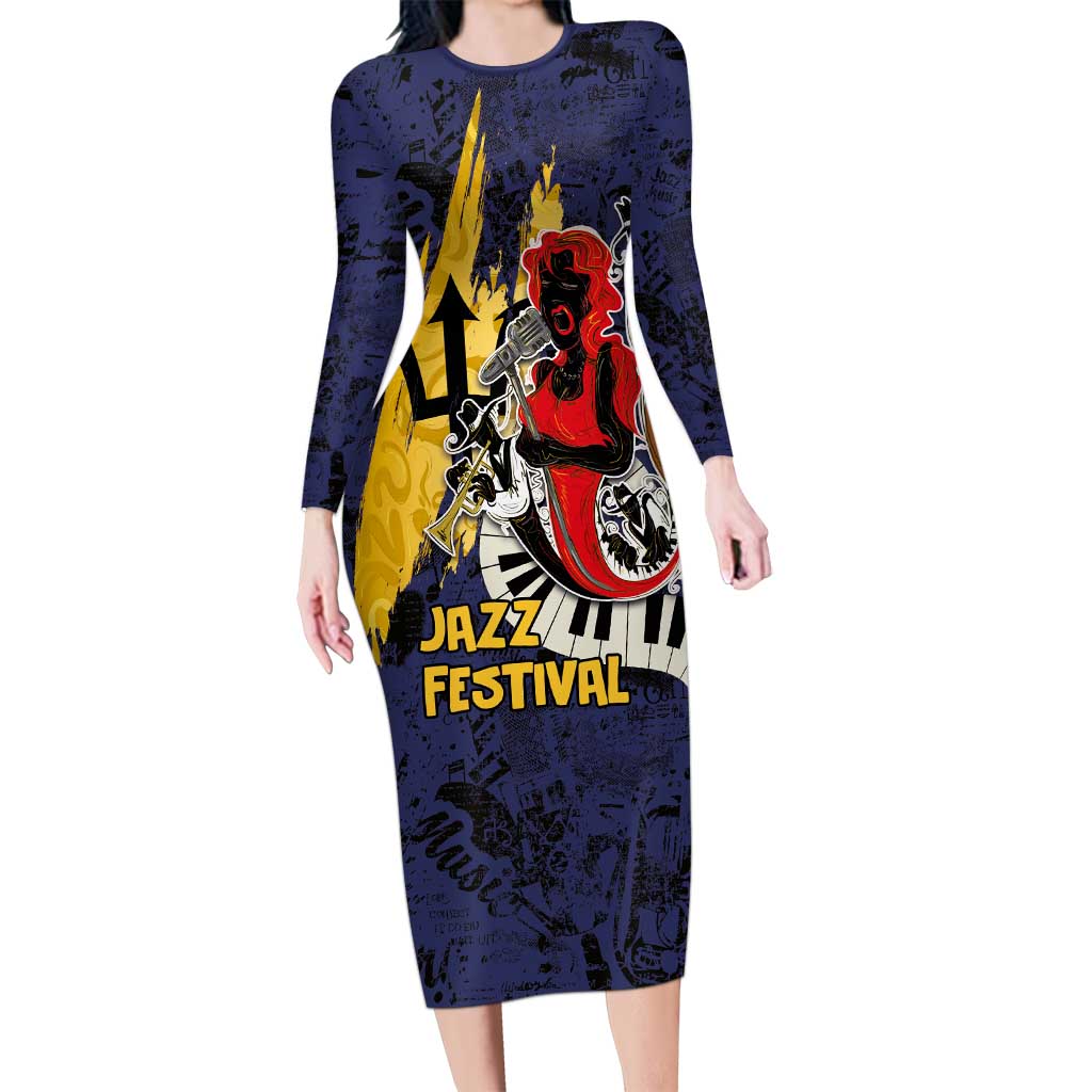 Barbados Jazz Festival - Abstract Jazz Art Long Sleeve Bodycon Dress - Wonder Print Shop