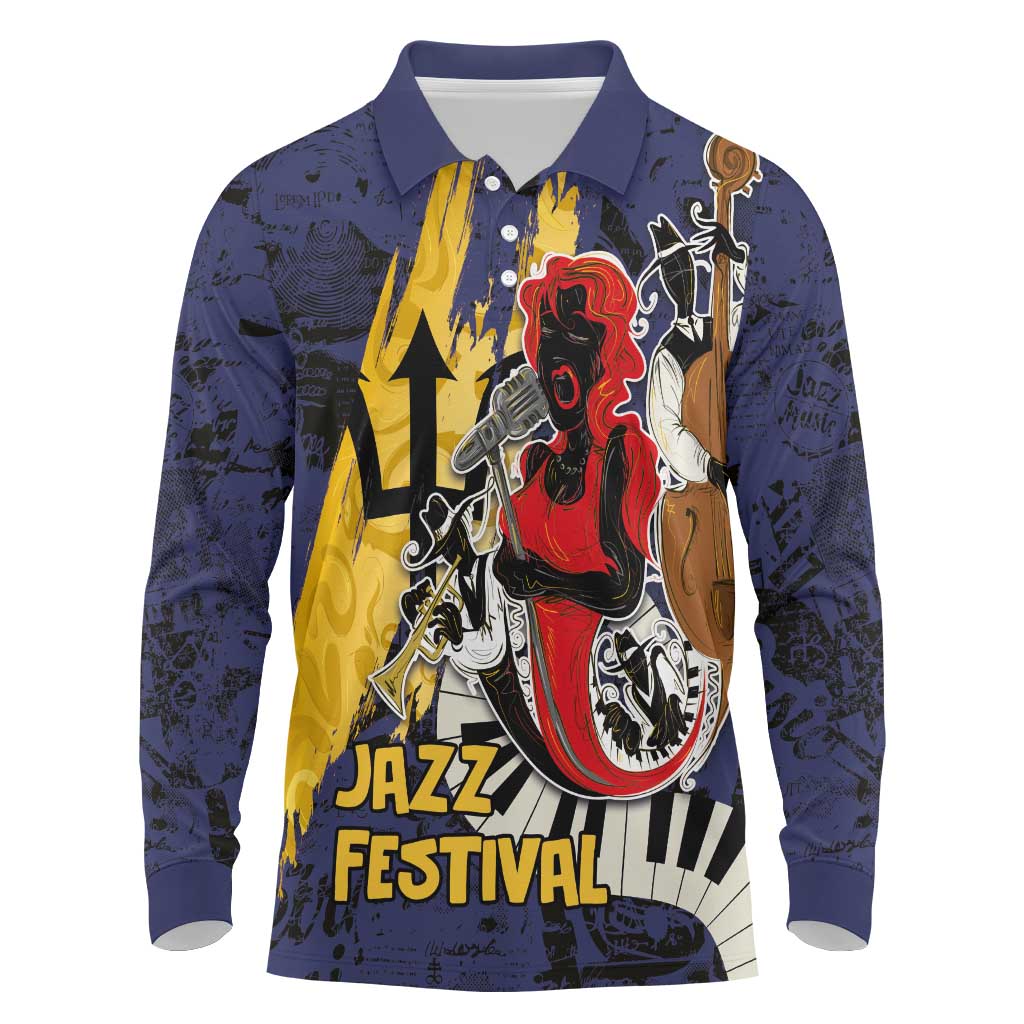 Barbados Jazz Festival - Abstract Jazz Art Long Sleeve Polo Shirt - Wonder Print Shop