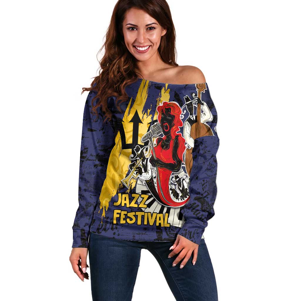 Barbados Jazz Festival - Abstract Jazz Art Off Shoulder Sweater