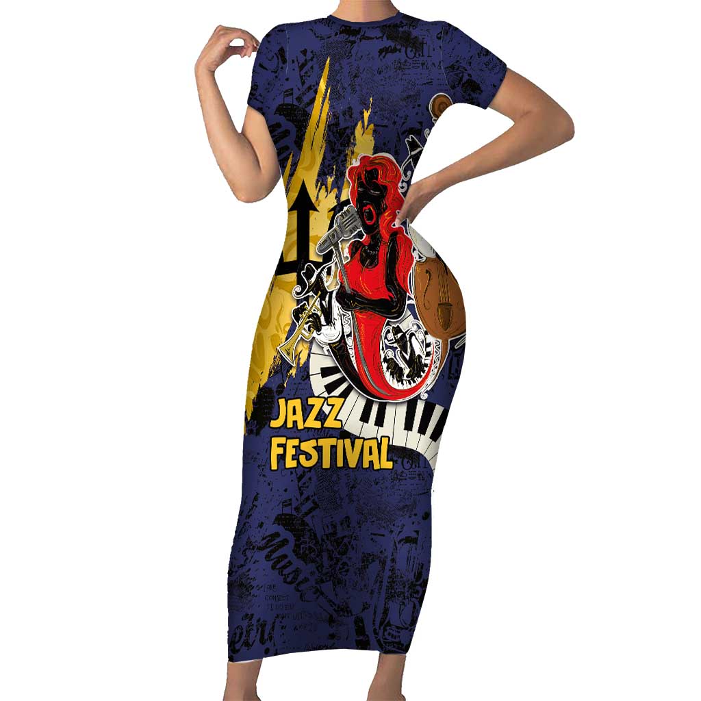 Barbados Jazz Festival - Abstract Jazz Art Short Sleeve Bodycon Dress - Wonder Print Shop