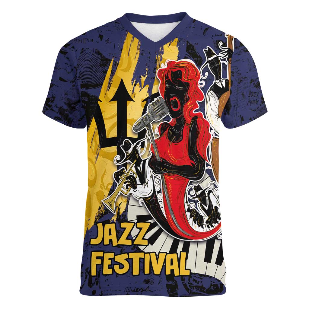 Barbados Jazz Festival - Abstract Jazz Art Women V-Neck T-Shirt - Wonder Print Shop