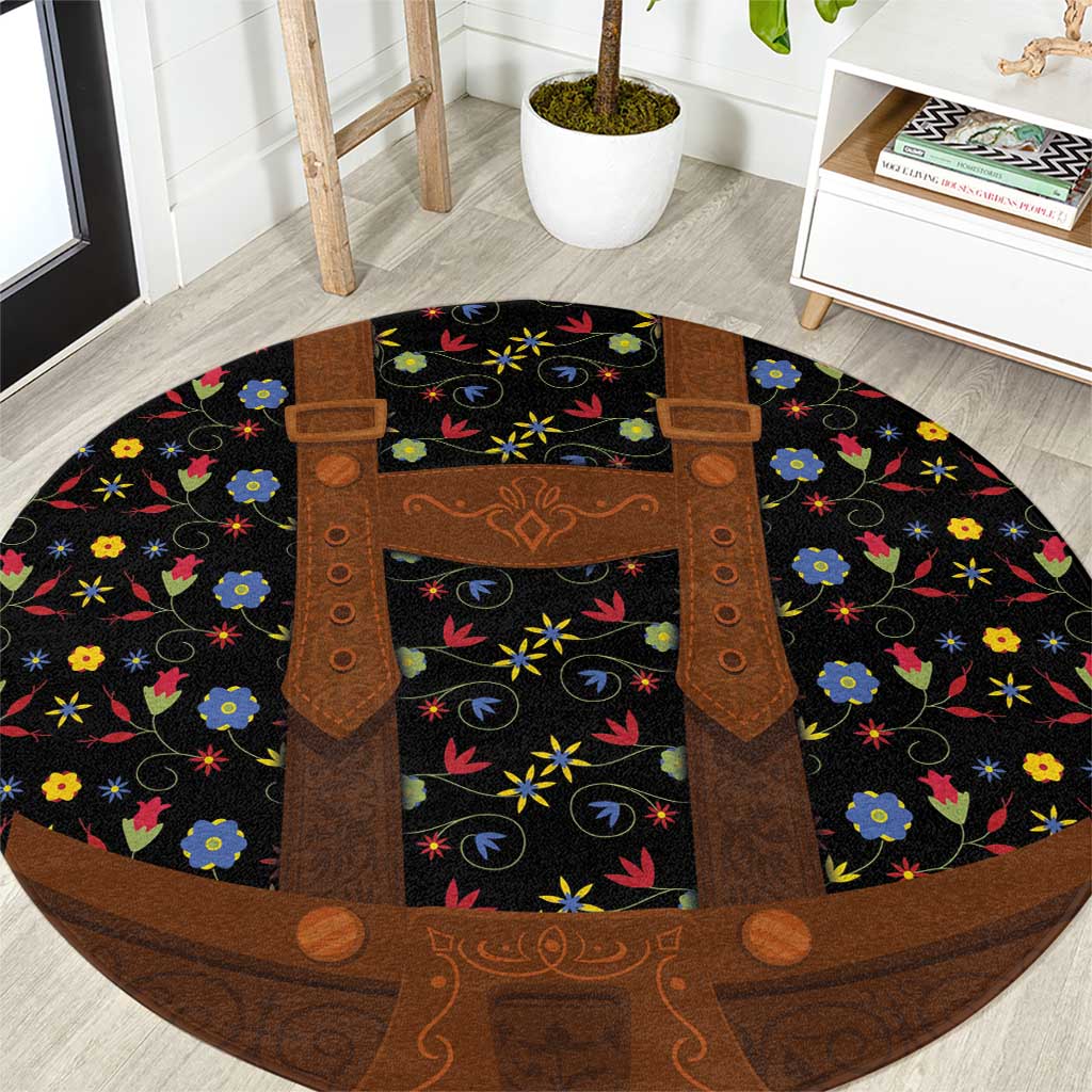 Traditional German Costume - Lederhosen Round Carpet Folk Floral Pattern Style - Wonder Print Shop