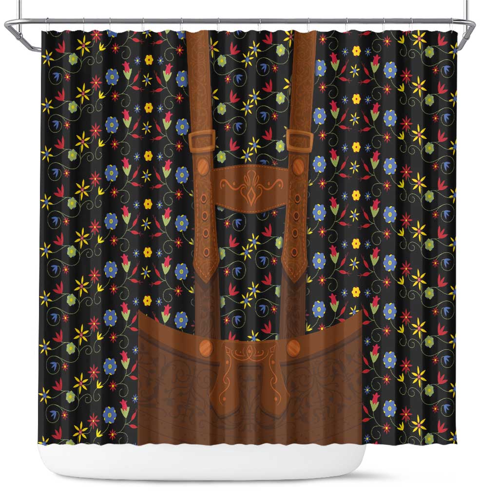 Traditional German Costume - Lederhosen Shower Curtain Folk Floral Pattern Style - Wonder Print Shop