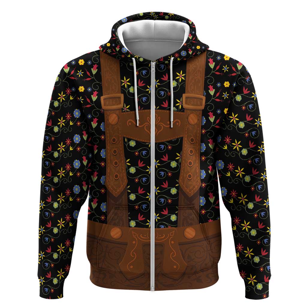 Traditional German Costume - Lederhosen Zip Hoodie Folk Floral Pattern Style - Wonder Print Shop