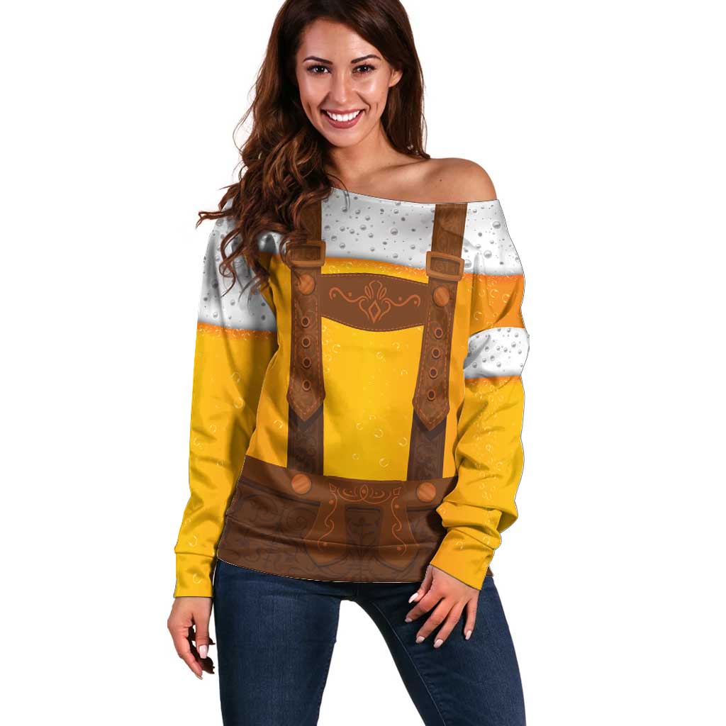 Traditional German Costume - Lederhosen Off Shoulder Sweater Oktoberfest Beer Head Funny Style