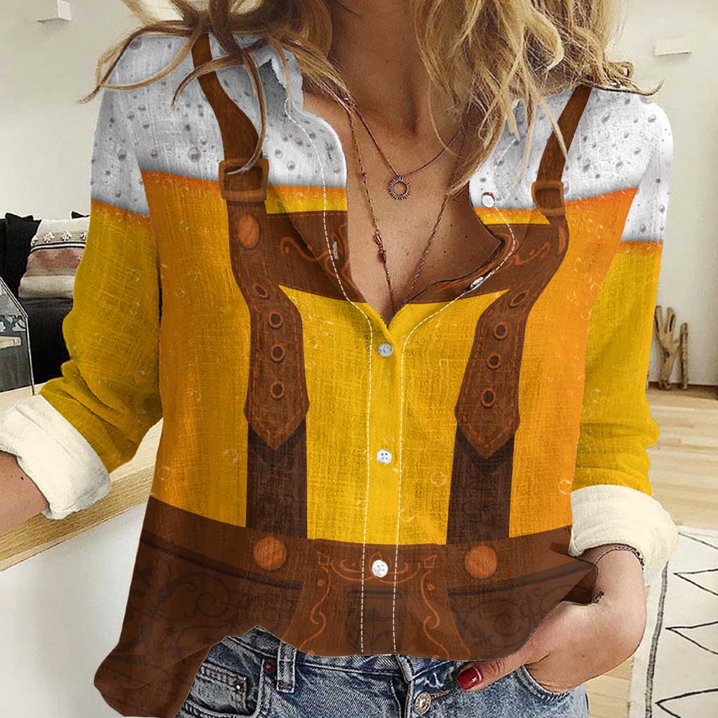 Traditional German Costume - Lederhosen Women Casual Shirt Oktoberfest Beer Head Funny Style