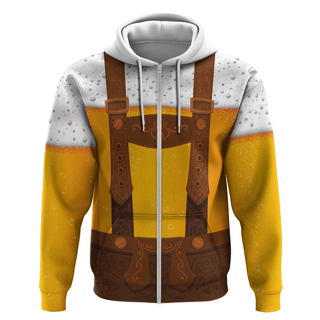 Traditional German Costume - Lederhosen Zip Hoodie Oktoberfest Beer Head Funny Style - Wonder Print Shop