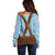 Traditional German Costume - Lederhosen Off Shoulder Sweater Blue Plaid Pattern with Edelweiss Flowers