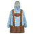 Traditional German Costume - Lederhosen Wearable Blanket Hoodie Blue Plaid Pattern with Edelweiss Flowers