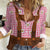 Traditional German Costume - Lederhosen Women Casual Shirt Red Plaid Pattern with Edelweiss Flowers