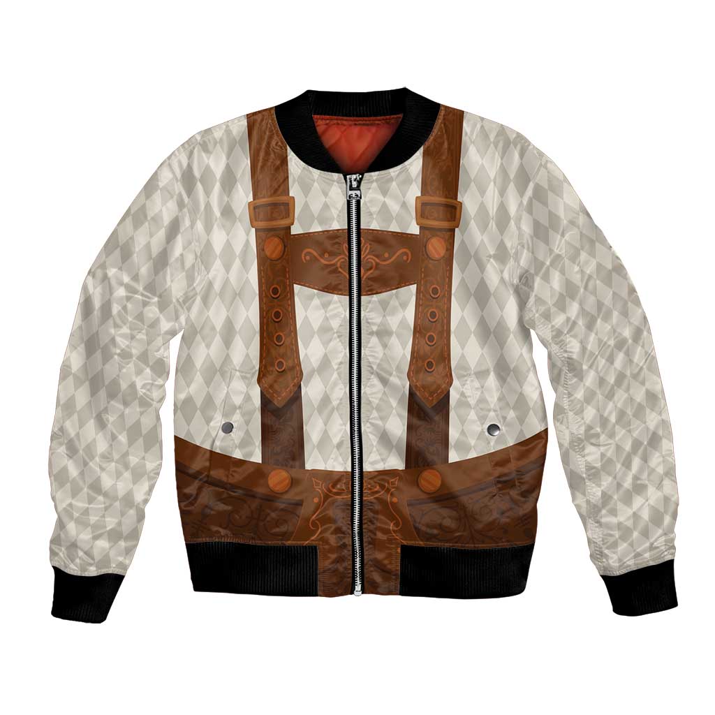 Bomber jacket with brown leather-look panels, front zipper, diamond sleeves, black ribbed trim