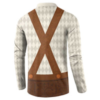 Traditional German costume sweatshirt back with X-shaped brown suspenders print and argyle