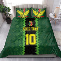 Green football bedding set with 'YOUR TEXT', number 10, and winged crest on duvet and pillows