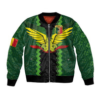 Green football bomber jacket with front eagle graphic, black zipper, ribbed cuffs