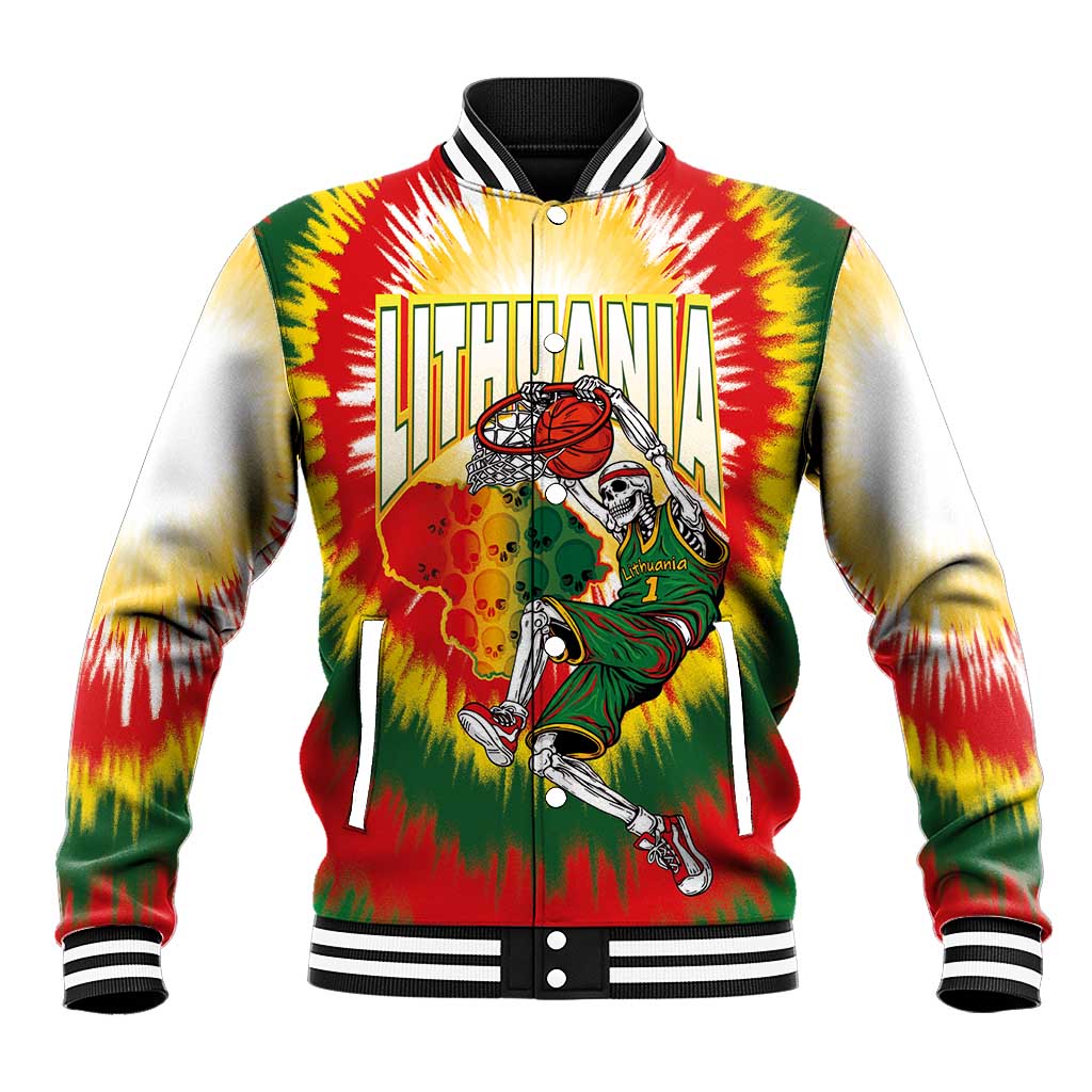 Custom Lithuania-Skeleton Power Dunk Baseball Jacket Tie Dye Style