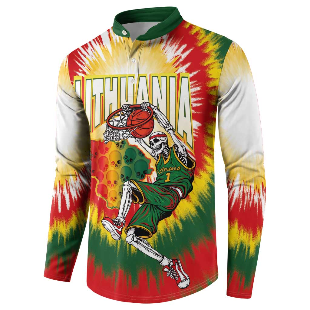 Custom Lithuania-Skeleton Power Dunk Button Sweatshirt Tie Dye Style