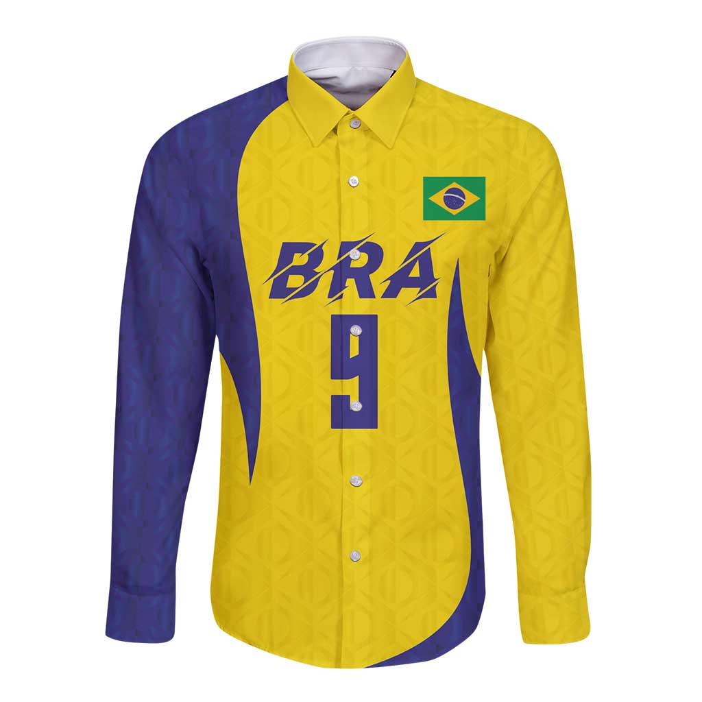 Custom Brazil Volleyball Long Sleeve Button Shirt Sport Wings Style