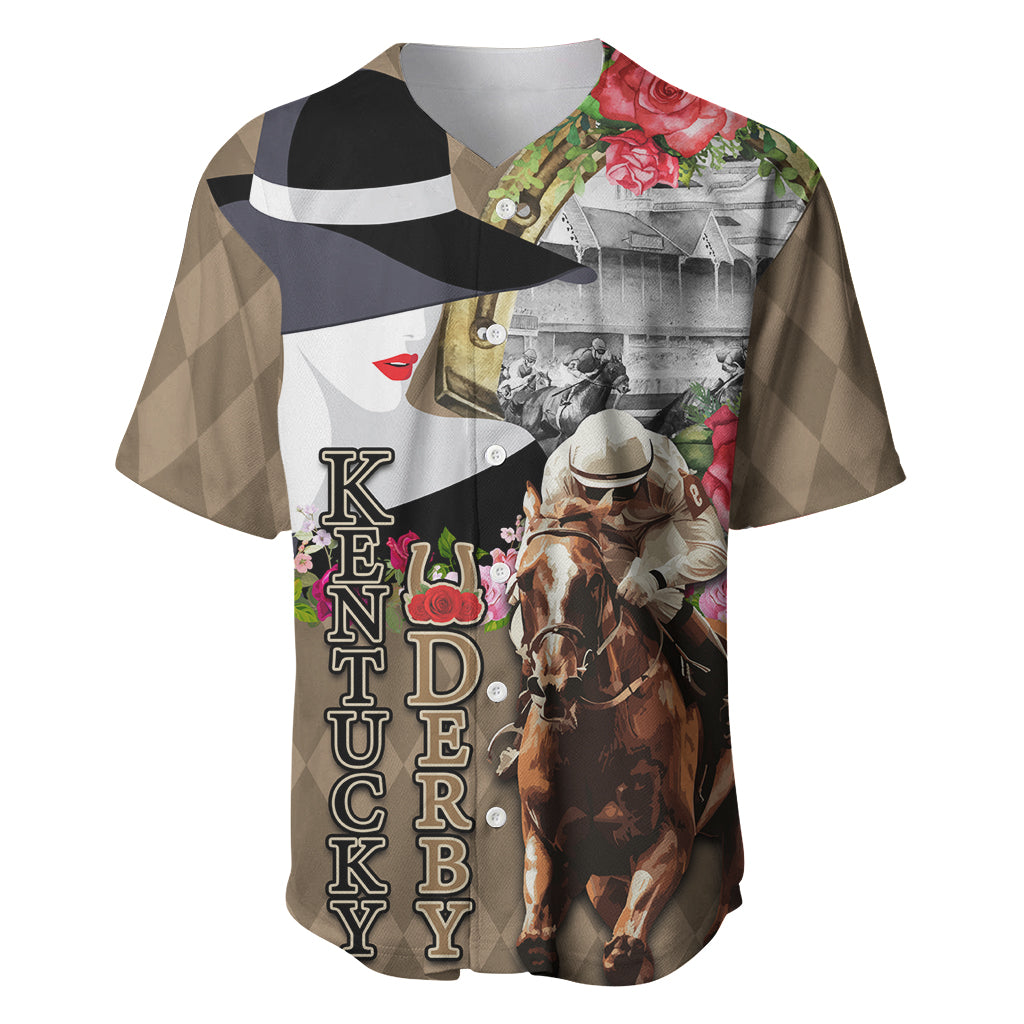 Kentucky Racing Horses Derby Hat Woman Baseball Jersey Churchill Downs and Shoehorse Roses - Wonder Print Shop