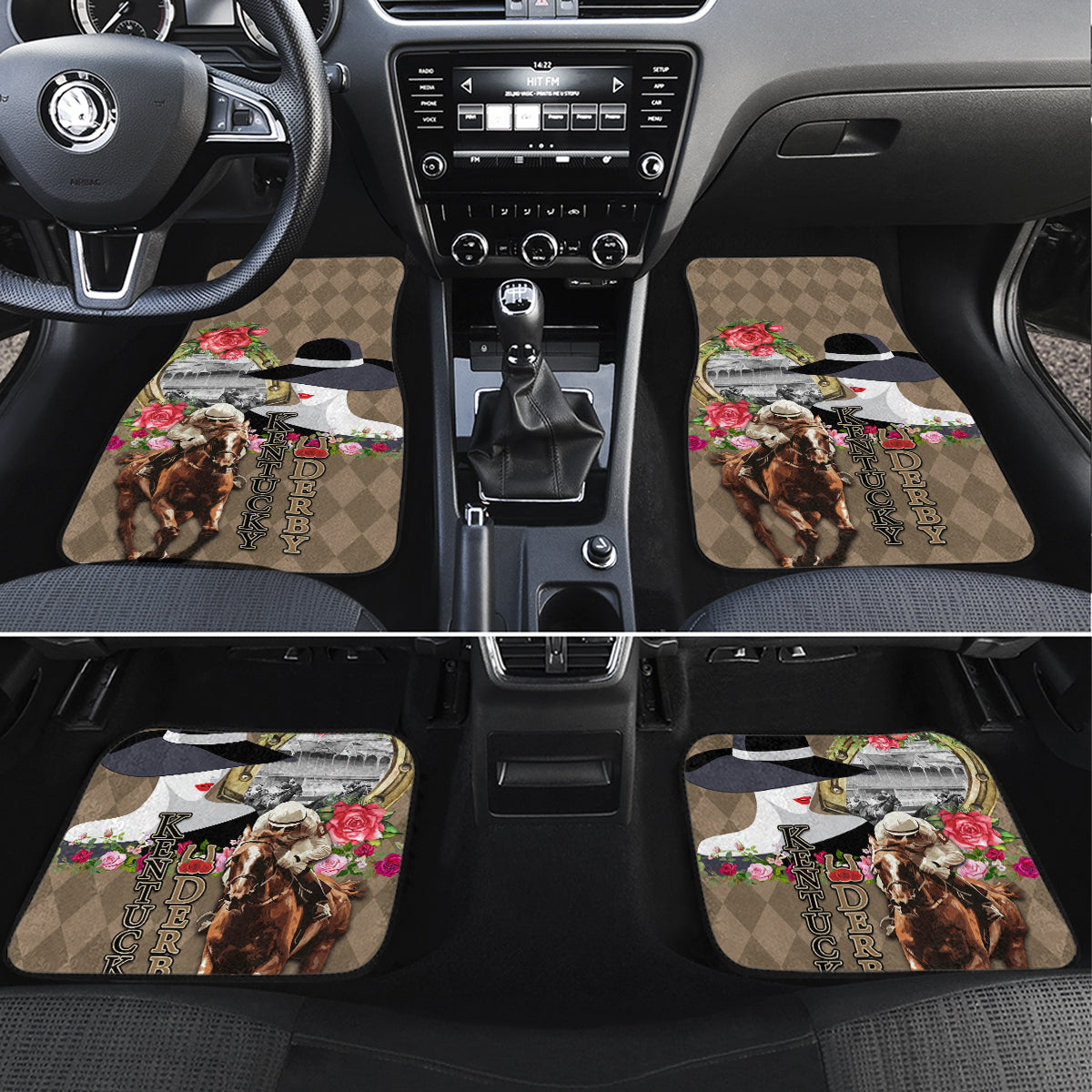 Kentucky Racing Horses Derby Hat Woman Car Mats Churchill Downs and Shoehorse Roses - Wonder Print Shop