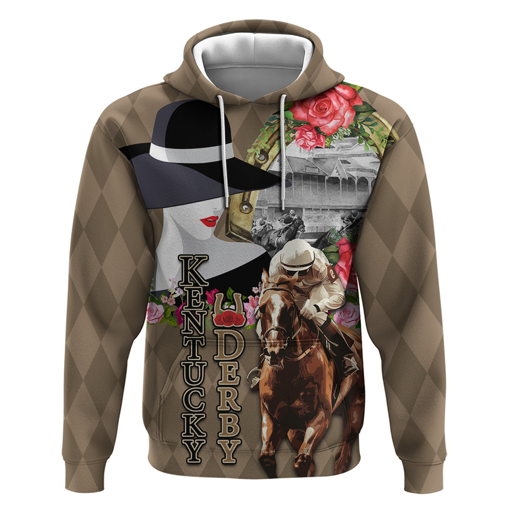 Kentucky Racing Horses Derby Hat Woman Hoodie Churchill Downs and Shoehorse Roses - Wonder Print Shop