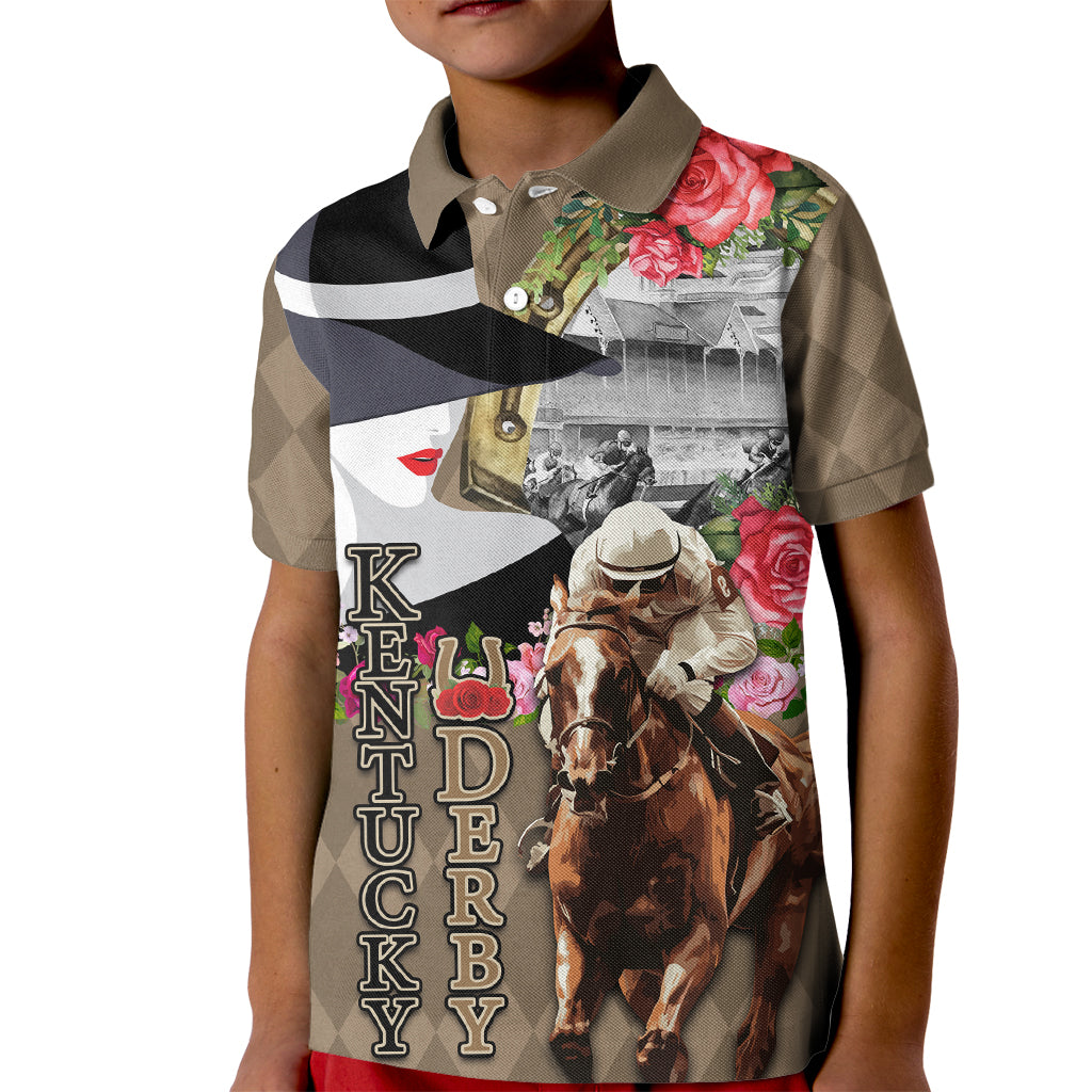 Kentucky Racing Horses Derby Hat Woman Kid Polo Shirt Churchill Downs and Shoehorse Roses - Wonder Print Shop