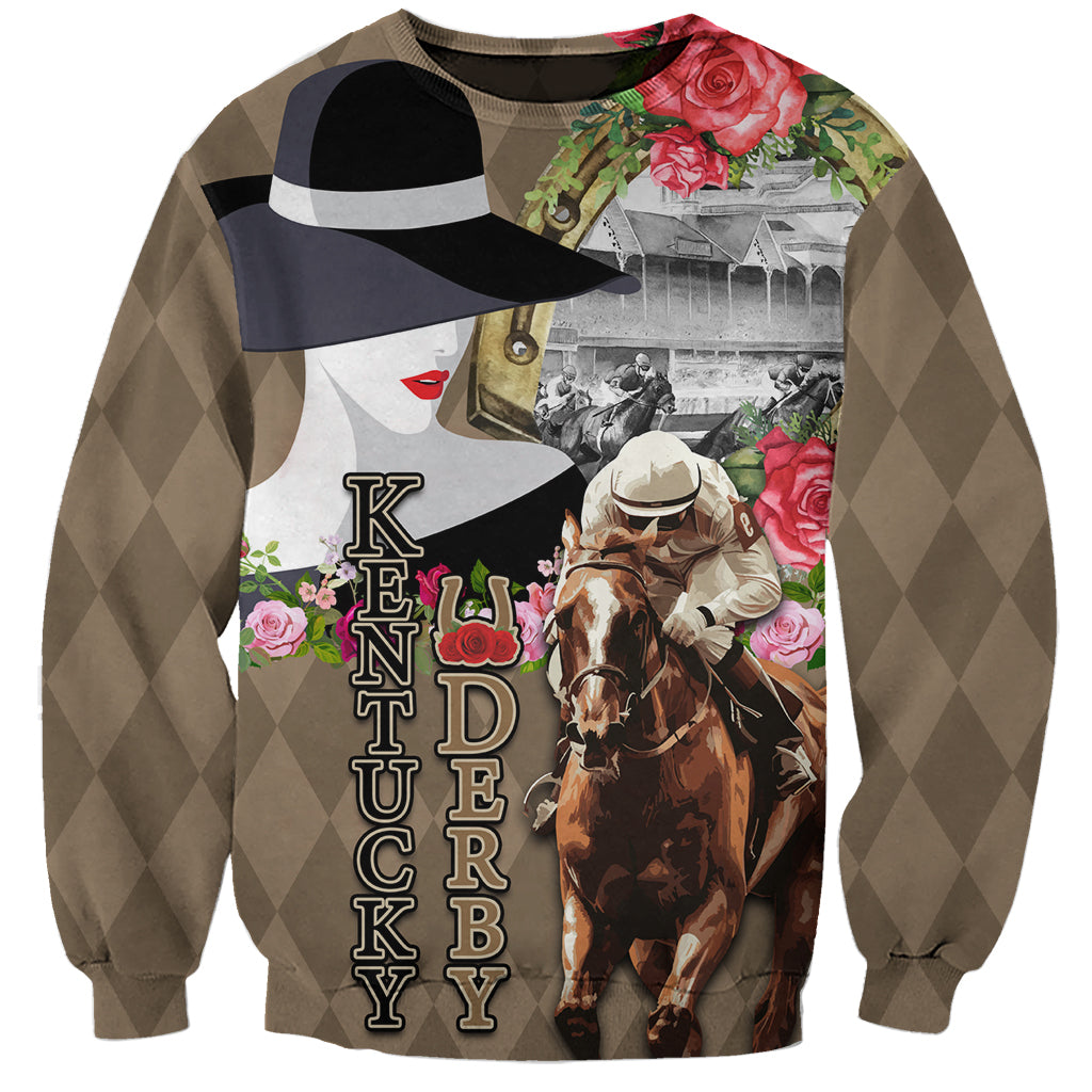 Kentucky Racing Horses Derby Hat Woman Sweatshirt Churchill Downs and Shoehorse Roses - Wonder Print Shop