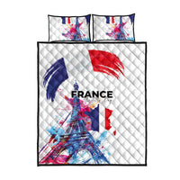 Bastille Day Quilt Bed Set Eiffel Tower Brush Strokes Colorful with The Map