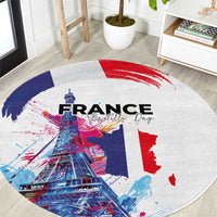 Bastille Day Round Carpet Eiffel Tower Brush Strokes Colorful with The Map