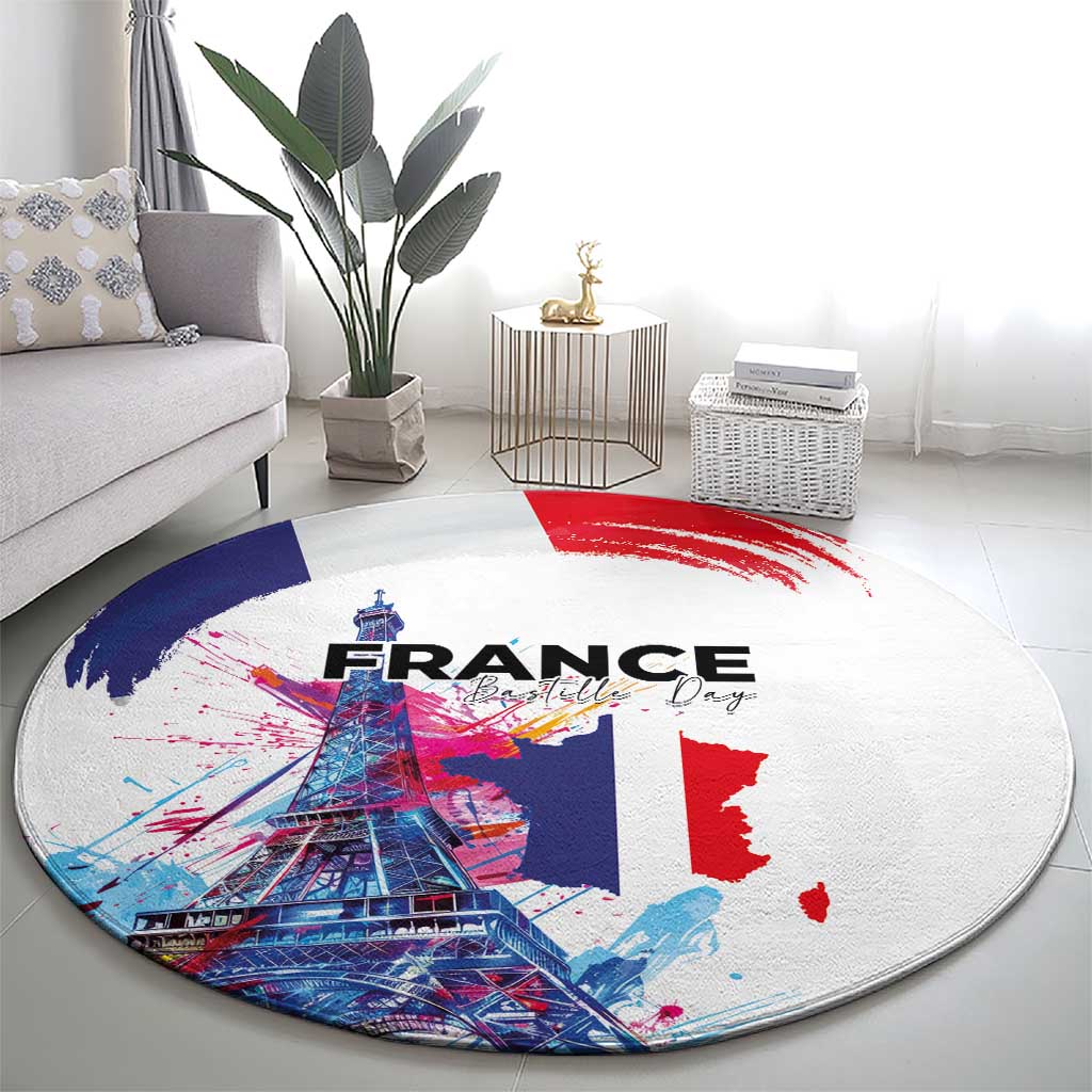Bastille Day Round Carpet Eiffel Tower Brush Strokes Colorful with The Map