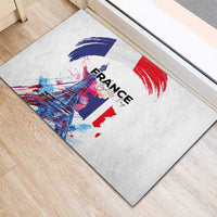 Bastille Day Rubber Doormat Eiffel Tower Brush Strokes Colorful with The Map