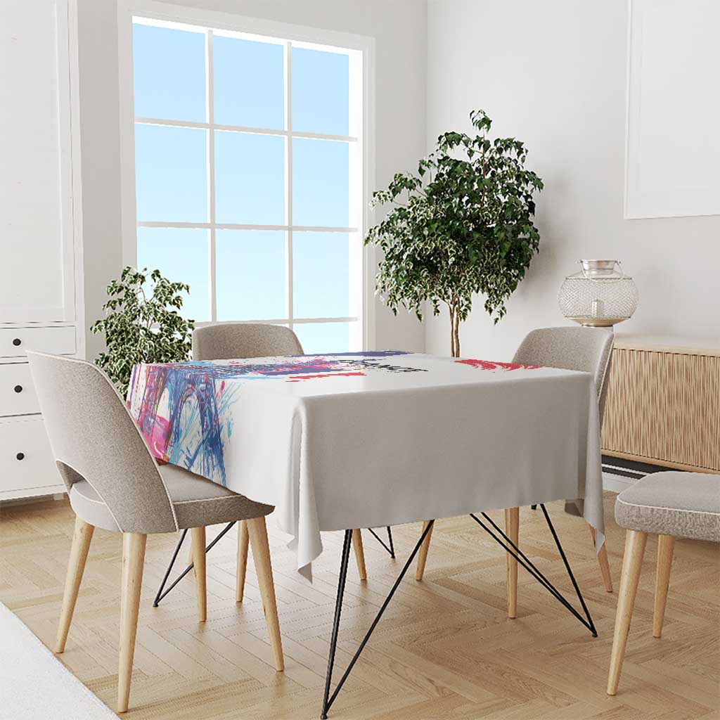 Bastille Day Tablecloth Eiffel Tower Brush Strokes Colorful with The Map