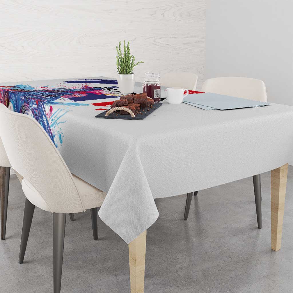 Bastille Day Tablecloth Eiffel Tower Brush Strokes Colorful with The Map
