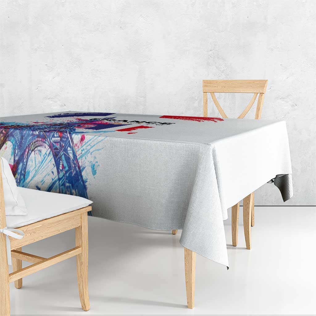 Bastille Day Tablecloth Eiffel Tower Brush Strokes Colorful with The Map