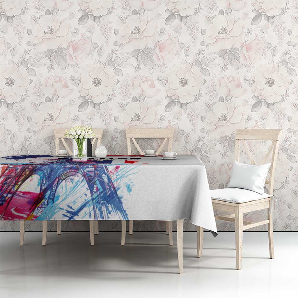 Bastille Day Tablecloth Eiffel Tower Brush Strokes Colorful with The Map