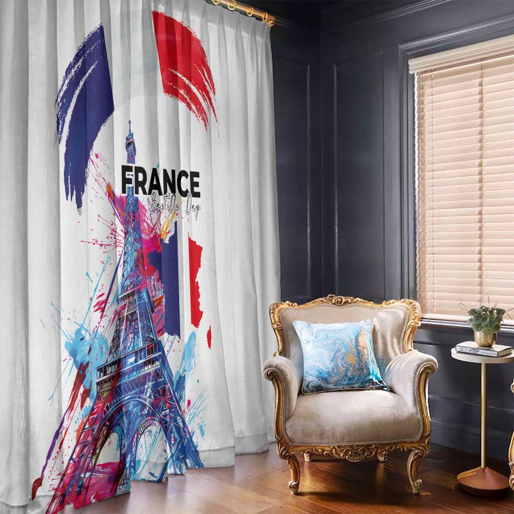Bastille Day Window Curtain Eiffel Tower Brush Strokes Colorful with The Map