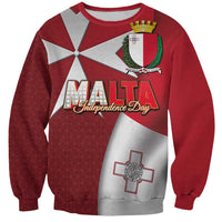 Red crewneck sweatshirt with Maltese flag, Maltese cross emblem, Independence Day print