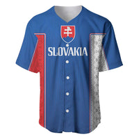 Blue Slovakia baseball jersey with crest, SLOVAKIA text, and button front