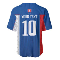 Blue baseball jersey back with crest, YOUR TEXT, and large 10 number