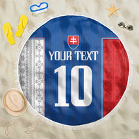 Round blue football-style beach blanket with white fringe and large '10' center graphic