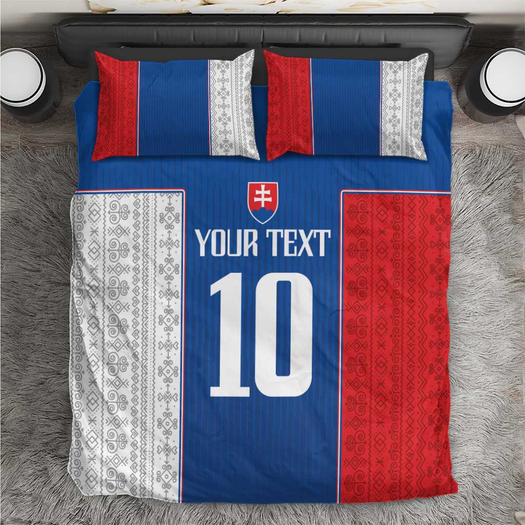 Blue and red bedding set with white number 10, Slovakia crest, and “YOUR TEXT”