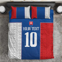 Blue and red bedding set with white number 10, Slovakia crest, and “YOUR TEXT”