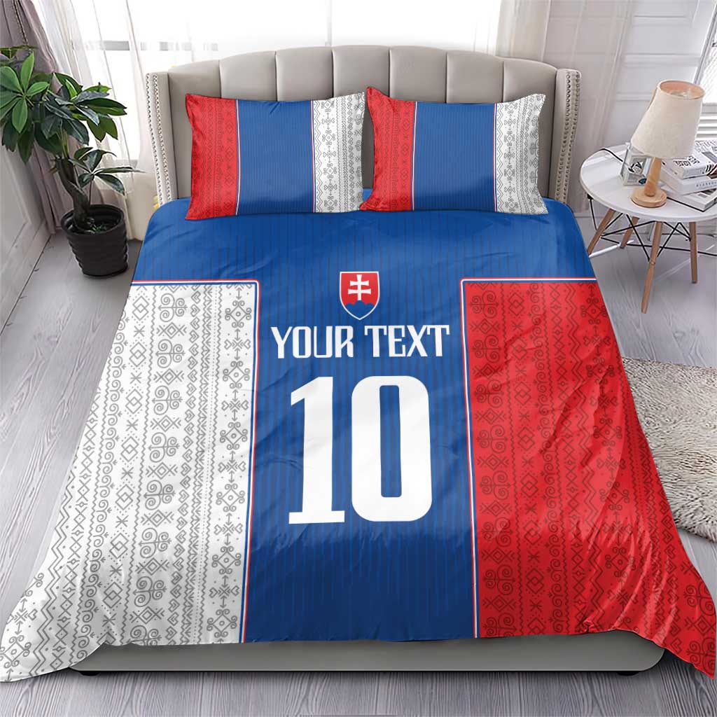 Blue and red bedding set with white “YOUR TEXT” and number 10, Slovakia crest