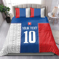 Blue and red bedding set with white “YOUR TEXT” and number 10, Slovakia crest
