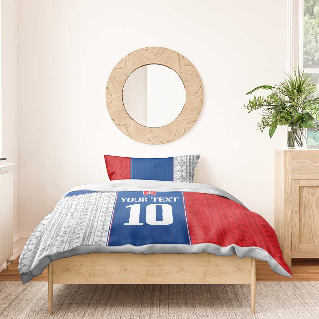 Blue and red bedding set with white number 10, Slovakia crest, and “YOUR TEXT”