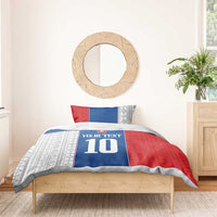 Blue and red bedding set with white number 10, Slovakia crest, and “YOUR TEXT”